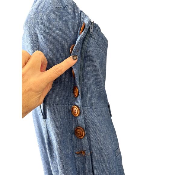 Anthropologie Elevenses Sharlene Halter Linen Blend Denim Jumpsuit Size 6 - Picture 10 of 13